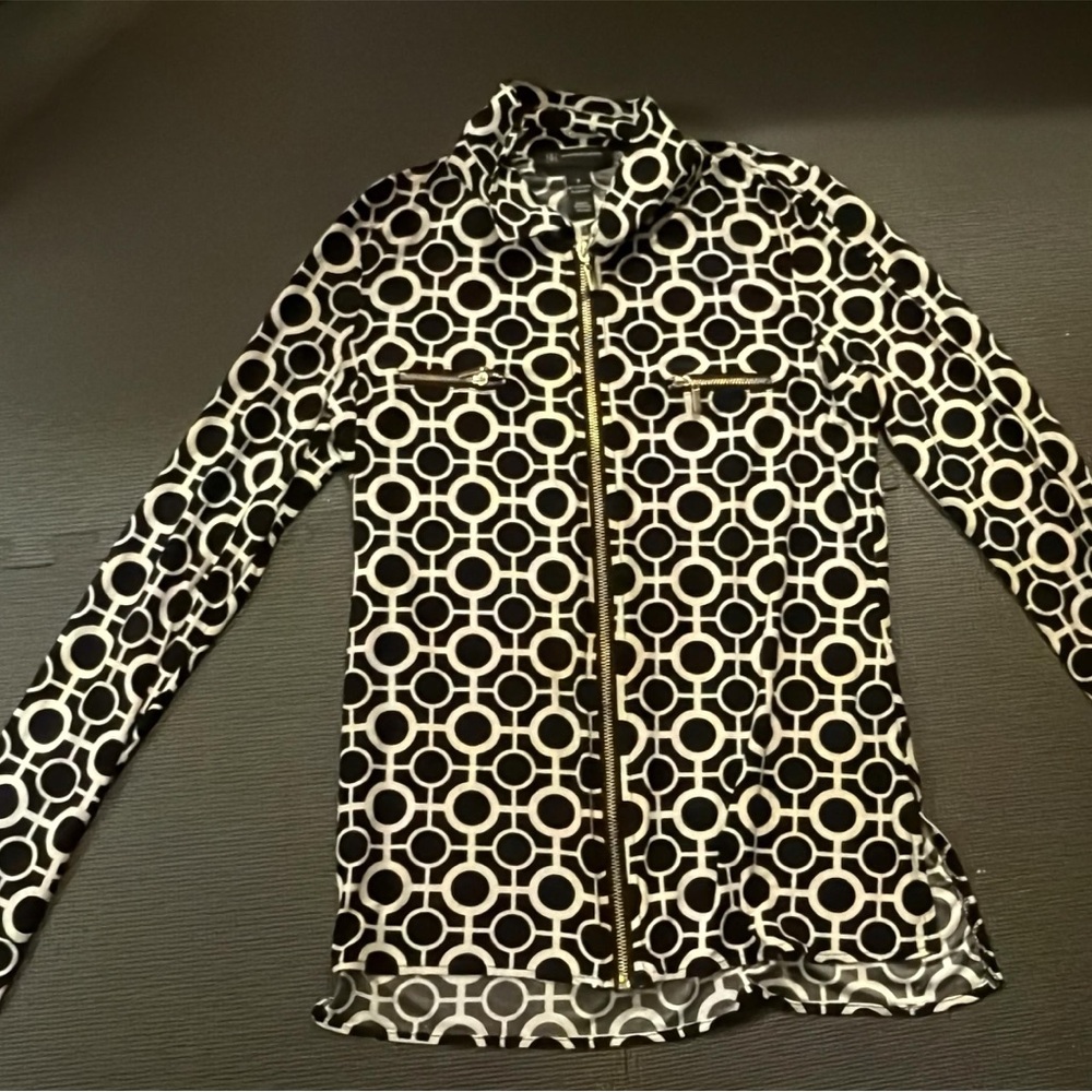 Black & White Geo Print Zip-Front Jacket